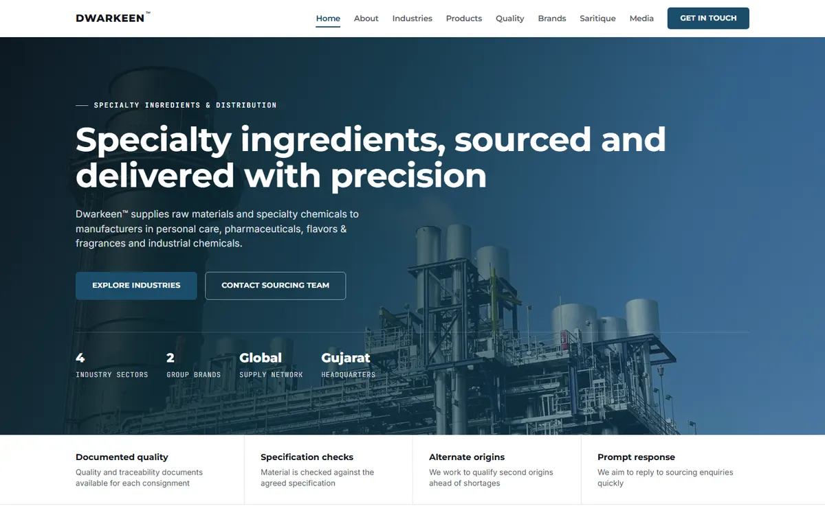 The Dwarkeen home page: Specialty ingredients, sourced and delivered with precision