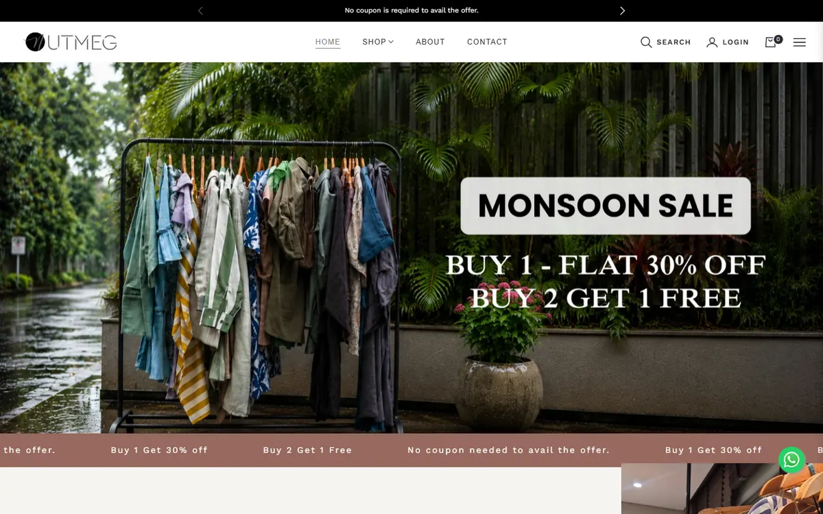 The Nutmeg Apparels online shop home page